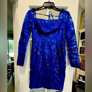 Sequin Mesh-Sleeve Mini Dress